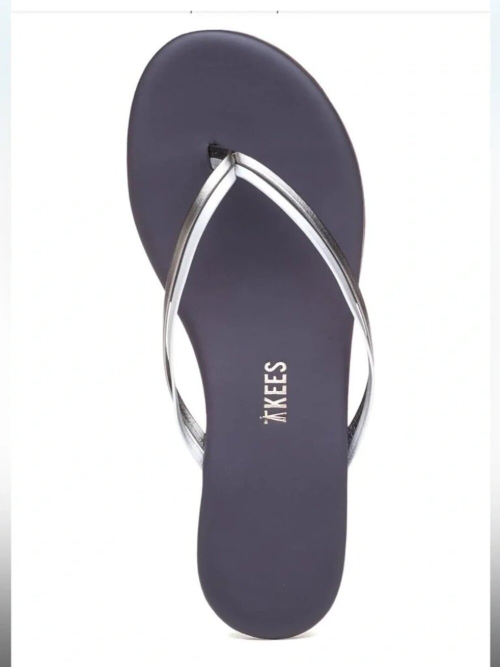 TKEES Duos Double Strap Leather Flip Flop Sandals Silver Pewter Straps Size 9
